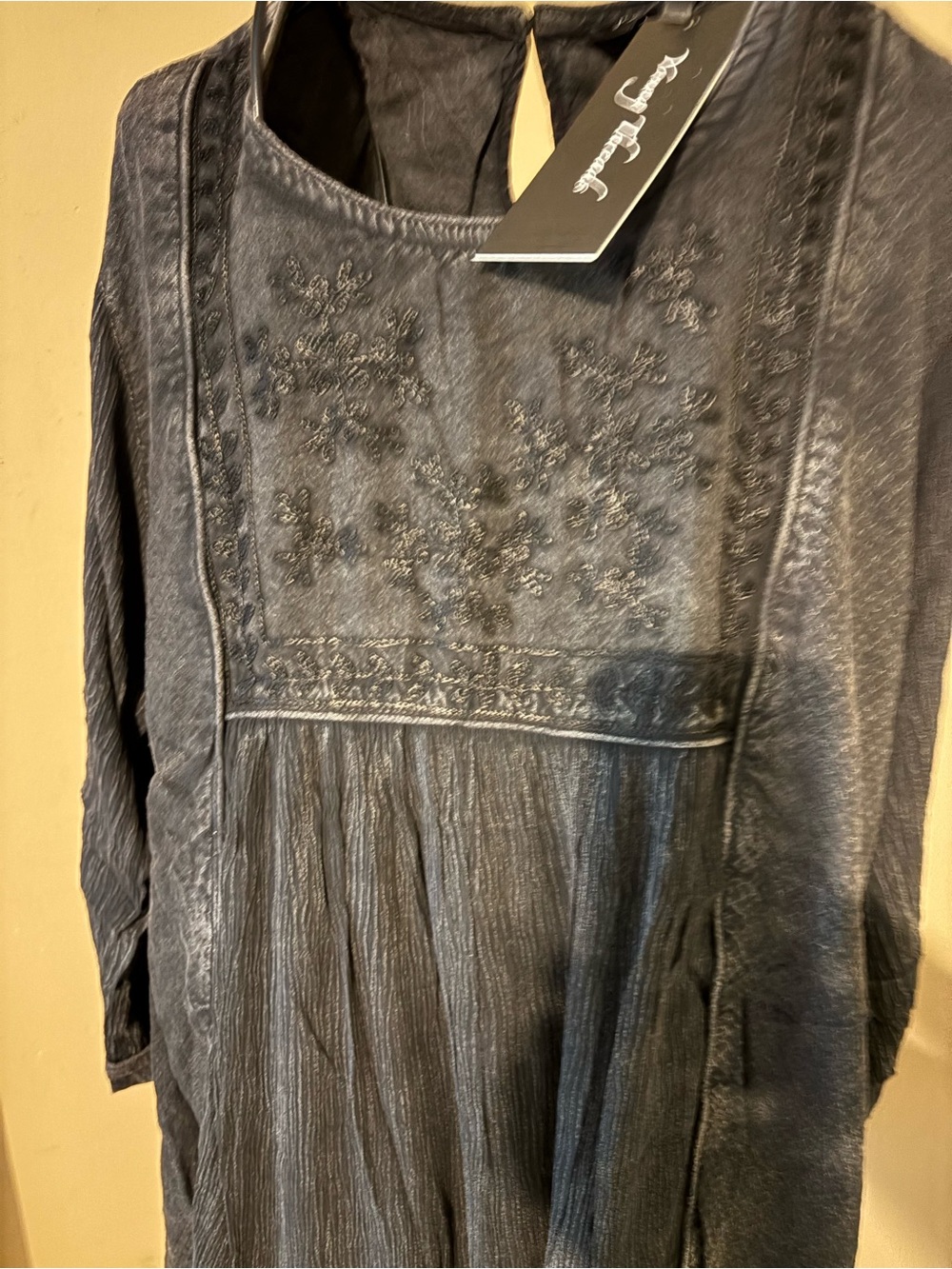 Young Threads Embroidered Black Long Sleeve Tunic Dress with lace - Picture 2 of 4